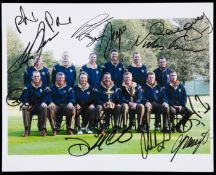 A fully-signed colour photograph of the 2002 Ryder Cup European Team,
8 by 10in.