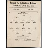 Fulham v Tottenham Hotspur single-sheet reserves programme 18th April 1911,