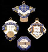 Four pre-war South African racecourse member's badges,
Durban Turf Club 1924-1925,