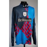Neville Southall: a Stoke City goalkeeping jersey 1998,
navy blue with light blue & red patterning,