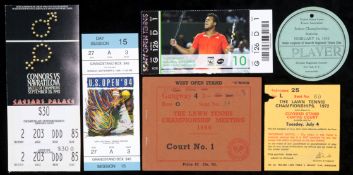 94 tennis tickets,
mostly from the modern era, 9 US Open, 5 Wimbledon,