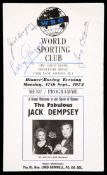 A World Sporting Club dinner menu/programme signed by the boxers Jack Dempsey,