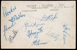 A signed postcard of the Portsmouth 1948-49 Football League Division One Championship team,