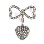 White metal diamond heart and bow brooch.