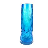 A Whitefriars 'Rocket' Kingfisher blue glass vase designed by Geoffrey Baxter, circa 1974.