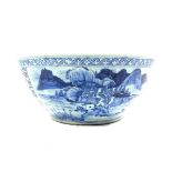 A large Chinese blue and white punch bowl, 19th century.