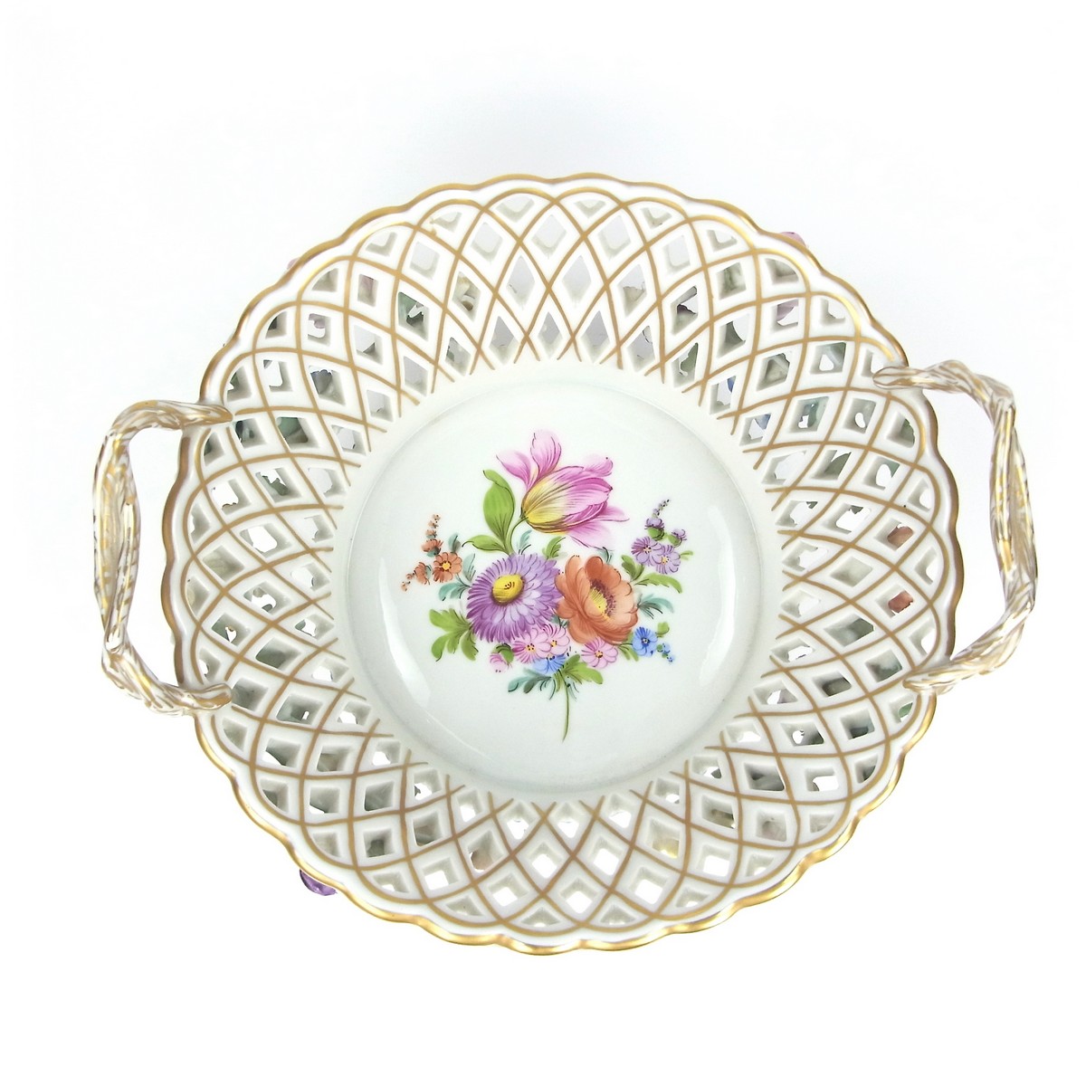 A Dresden porcelain twin handled basket, 20th century. - Image 2 of 2