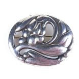 Georg Jensen silver blossom brooch. Pattern number 65. Hallmarked for London 1948. 50 mm x 42 mm.