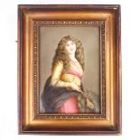 A German hand painted porcelain plaque depicting a three quarter length portrait of a lady,