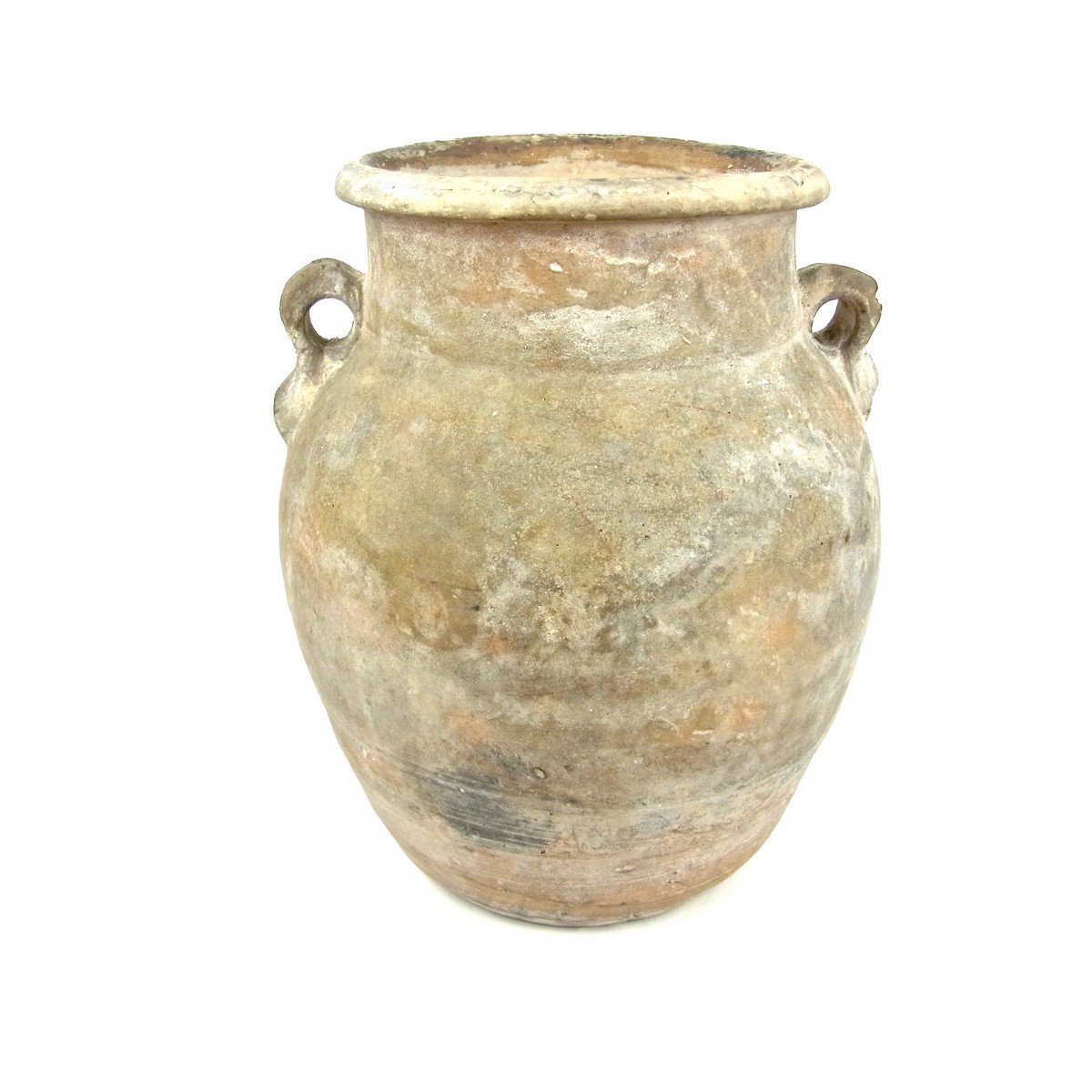 A Roman twin handled pottery vessel. Of globular form with small molded loop handles. 6.2 in (15.