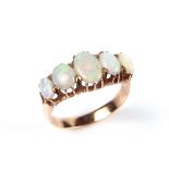 Yellow gold five stone opal ring, tests 9 ct.