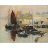 Janssaud, Mathurin 1857-1940 French, Quaie de Lamaire, Concarneau. 12.5 x 16 ins., (32 x 40.5 cms.