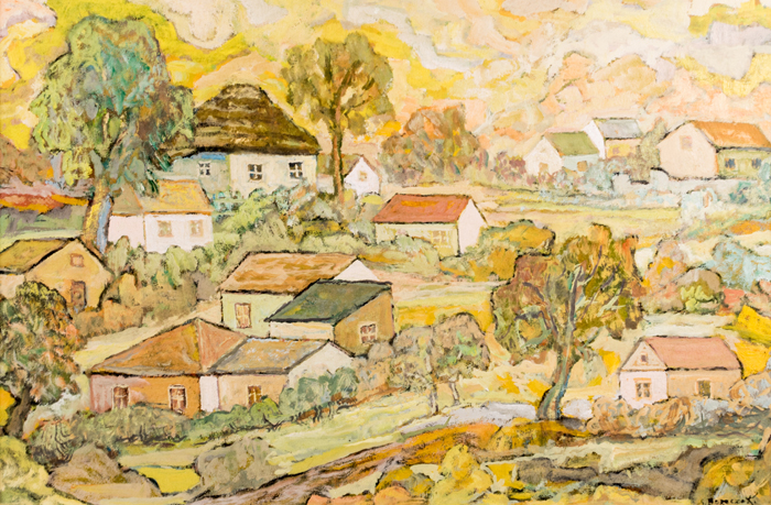 Seweryn Boraczok (1898-1975) Village Scene, Oil on canvas, Signed lower right. Dimensions: h: 17 1/4 - Image 4 of 4