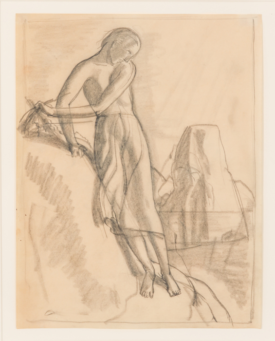 Rockwell Kent (1882-1971) Girl on a Cliff, Pencil on paper, Study for Precipice (1927), inspired - Image 2 of 6