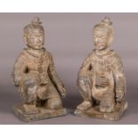 A Pair of Chinese Terracotta Tomb Figures, 20th Century. Dimensions: h: 24 x w: 12 x d: 11 in.