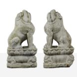 A Pair of Chinese Carved Marble Lions, 20th Century. Dimensions: h: 35 x w: 13 x d: 18 1/2 in.