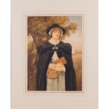 Sir James Dromgole Linton (British, 1840-1916) Pilgrim Woman Holding a Book and Purse, Watercolor,