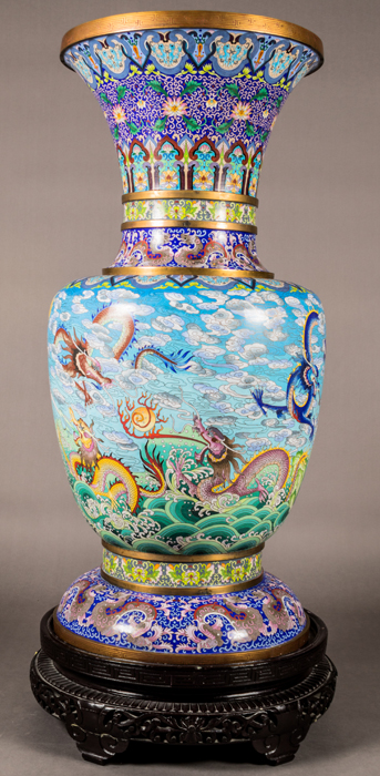 A Palace Size Chinese Cloisonné Vase on Stand, 20th Century. Dimensions (not including stand): h: 44 - Image 2 of 2