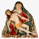 A Carved Hardwood Santos Figure Depicting the Pieta with Polychrome Decoration, 20th Century.