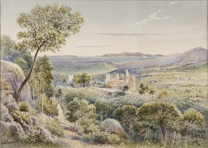 Thomas Leeson Rowbotham (Irish, 1783-1853) Castle of Biomes, Watercolor, Signed lower left. - Image 2 of 5