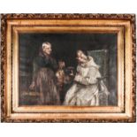 Italian School (19th Century) Interior Scene with Bishop and Peasant Woman, Oil on canvas, Initialed