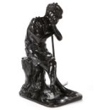 Moromoku (Moroki) (20th Century) Seated Farmer, Bronze, Unsigned. Probably a reproduction of the