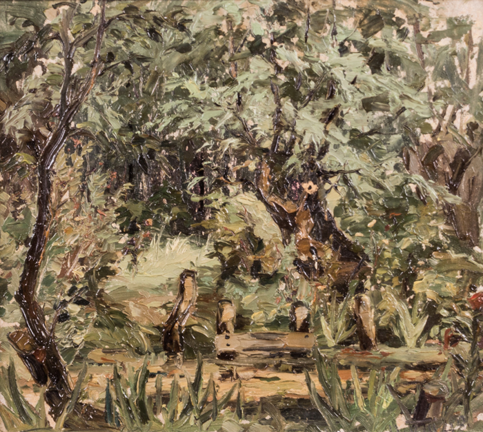 Artist Unknown (20th Century) Forest Scene, Oil on board, Unsigned. Dimensions: h: 9 x w: 7 1/8 in. - Image 3 of 3