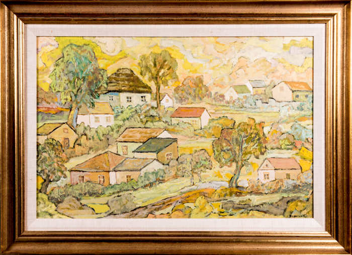 Seweryn Boraczok (1898-1975) Village Scene, Oil on canvas, Signed lower right. Dimensions: h: 17 1/4