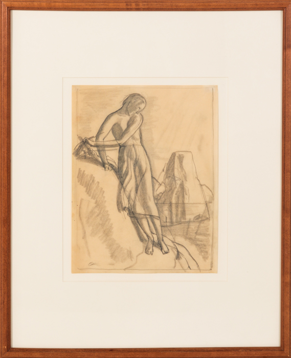 Rockwell Kent (1882-1971) Girl on a Cliff, Pencil on paper, Study for Precipice (1927), inspired