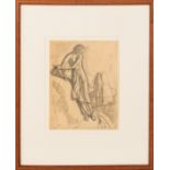 Rockwell Kent (1882-1971) Girl on a Cliff, Pencil on paper, Study for Precipice (1927), inspired