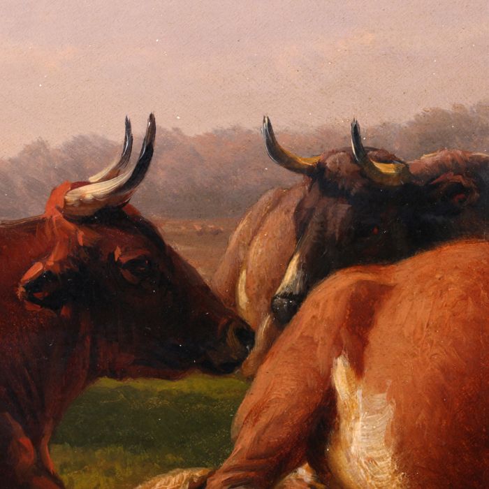 Eugène Verboeckhoven (Belgian, 1798-1881) Cattle at Rest in an Evening Field, Oil on canvas, - Image 8 of 9