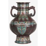 A Large Chinese Bronze and Cloisonné Double Handled Vase, 19th Century.