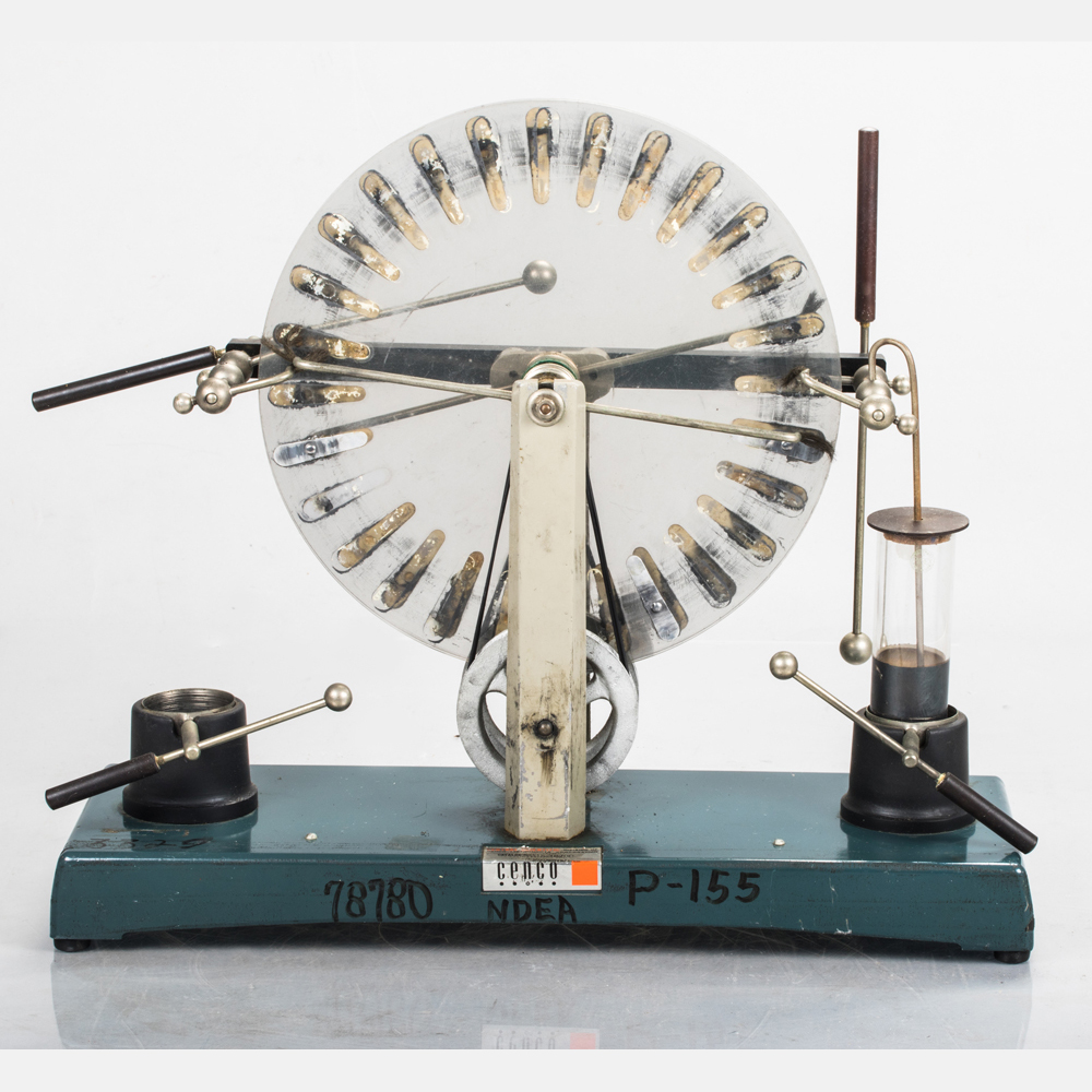 A Winhurst Electrostatic Generator, Mid-20th Century. Plate dimensions:  9 3/4 in. Base dimensions: