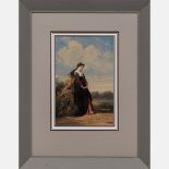 Henri Charles Antoine Baron (1816-1885) Lady in a Landscape, Oil on board, Signed lower right. H: 19