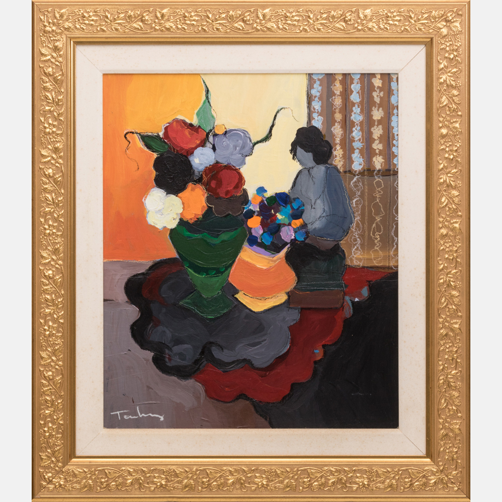 Itzchak (Isaac) Tarkay (1935-2012) Still Life with Flowers, Acrylic on canvas, Signed lower left. H: