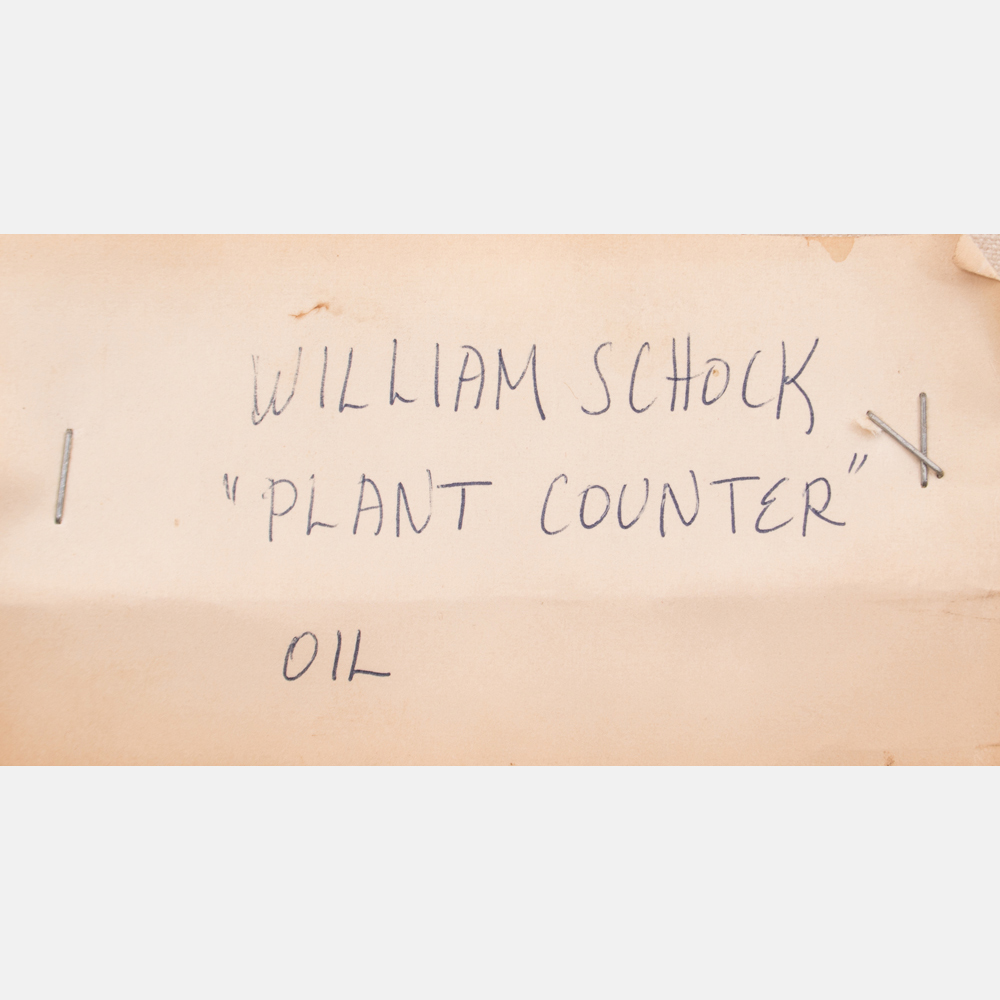 William Schock (b. 1913) Plant Counter, Oil on canvas, Signed lower left. H: 64   W: 90 3/4   in. - Image 5 of 6