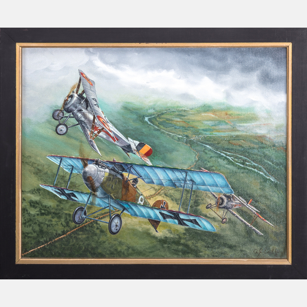 Albert J. Enckler (1921-2014) German Albatros D-II Being Attacked by a Pair of Belgium Nieuport