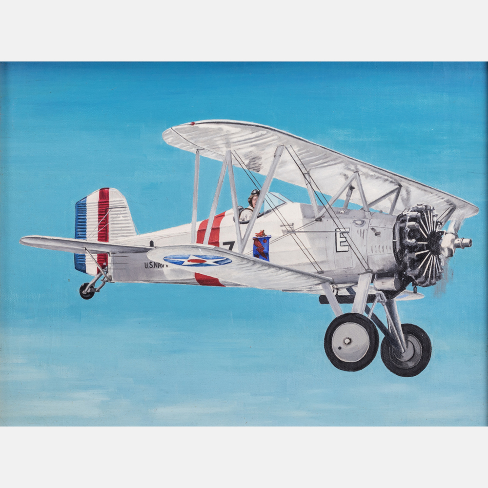 Albert J. Enckler (1921-2014) Mid-1930's Biplane (Grumman F2F; early Navy Fighter), Acrylic on - Image 2 of 4
