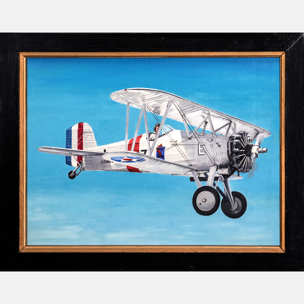 Albert J. Enckler (1921-2014) Mid-1930's Biplane (Grumman F2F; early Navy Fighter), Acrylic on