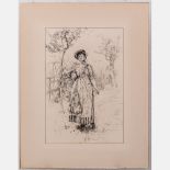 Edwin Austin Abbey (1852-1911) Girl with a Pitcher, Ink on paper, Signed lower right. H: 21   W: