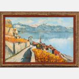 Muller (20th Century) Lake View, Oil on canvas, Signed lower right. H: 16   W: 24   in.Note