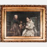 Italian School (19th Century) Interior Scene with Bishop and Peasant Woman, Oil on canvas, Initialed