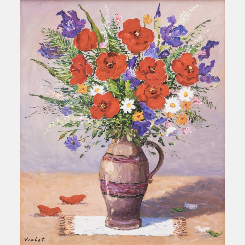 Laurent Vialet (b. 1967) Bouquet de Coquelicots, Oil on canvas, Signed lower left, as well as signed