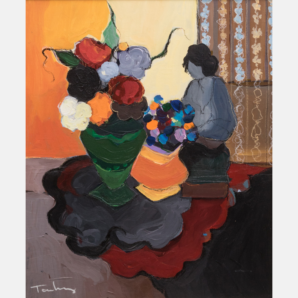 Itzchak (Isaac) Tarkay (1935-2012) Still Life with Flowers, Acrylic on canvas, Signed lower left. H: - Image 2 of 8