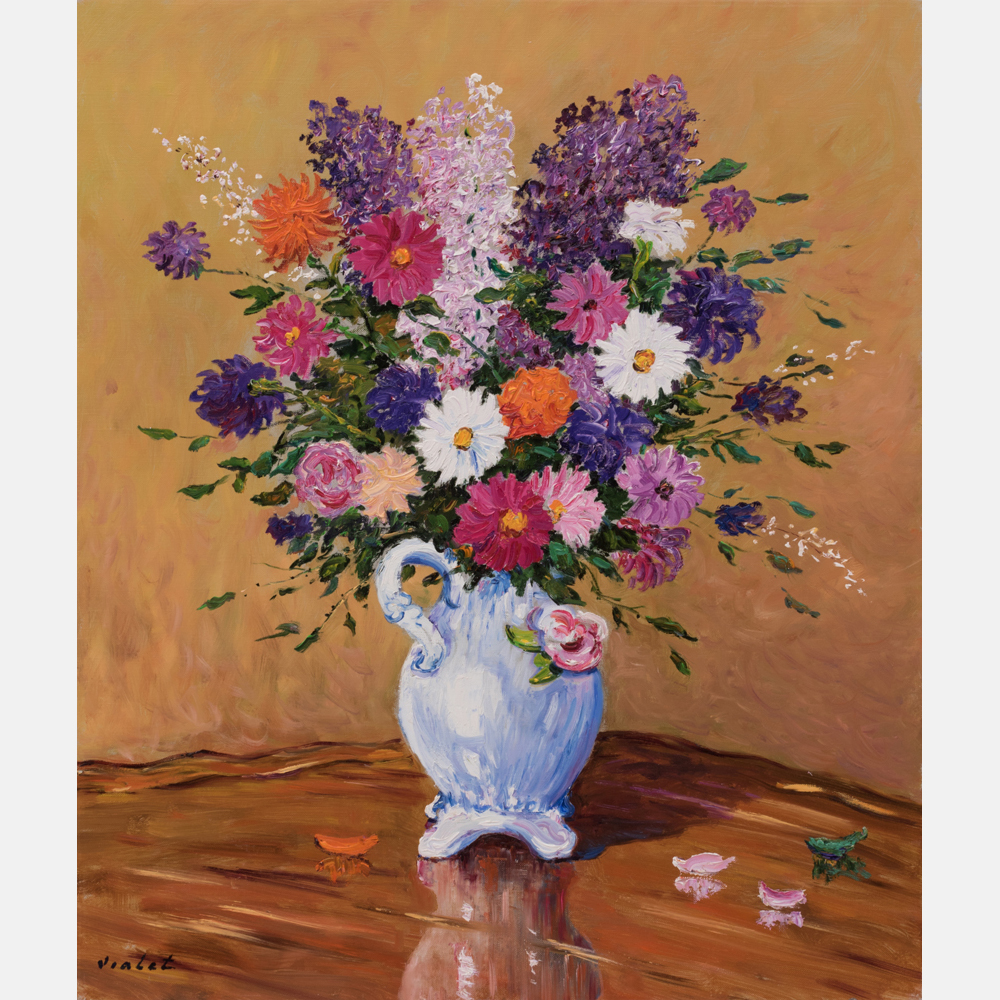Laurent Vialet (b. 1967) Bouquet de Fleurs Alstoemeria, Oil on canvas, Signed lower left, as well as