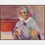Ginna Brand (b. 1929) Old Clown,  Oil on canvas, Signed and titled on verso.  H: 28   W: 36   in.