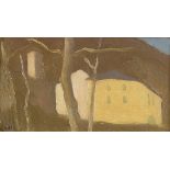 Ilario Rossi (1911-1994), "Paesaggio con case" dipinto olio su cartone firmato in basso a sinistra,