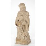 "Vecchio frate", scultura in arenaria, XVII sec., H 31x9x9 cm (mancanze) Starting Price: €100