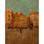 "Veduta di piazza", olio su tavoletta, firmato Fercone, XX sec.,  H cm 28.5x22 Starting Price: €50