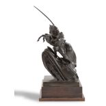 Luigi Venzano (1885 - 1962), "Allegoria della guerra", scultura in bronzo su base di legno con